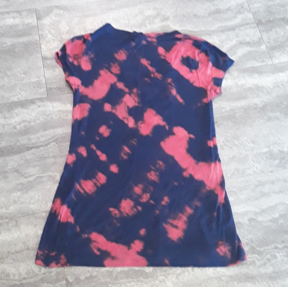 Custom Bleach Tie Dye Stretchy Tee - Size Large Red/Blue Slim Fit Tee Shirt - Picture 3 of 7